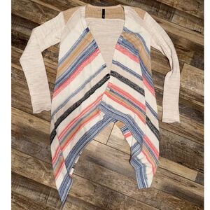 Elan Striped Waterfall Cardigan Sweater Women's M Cotton Blend‎